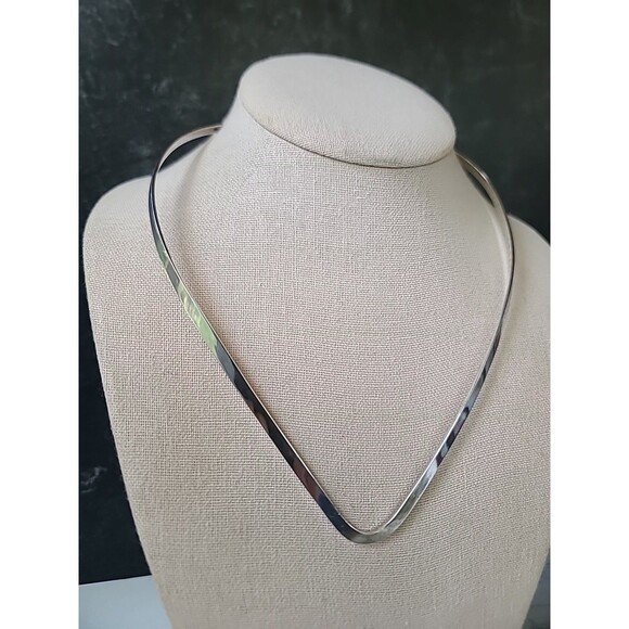 925 Sterling Silver V Collar Shaped Statement Necklace Vintage - Picture 3 of 10